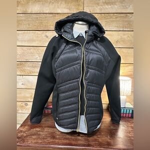 Michael Kors Black Hooded Down Puffer Jacket Women’s XL Gold Hardware